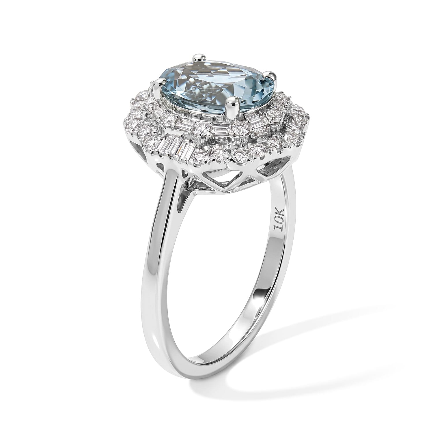 Certified & Appraised Luxoro AAA Santa Maria Aquamarine and Diamond I2 2.25 ctw Ring in 10K White Gold (Size 7.0)