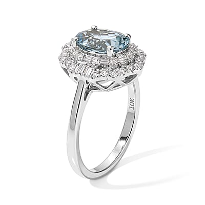Certified & Appraised Luxoro AAA Santa Maria Aquamarine and Diamond I2 2.25 ctw Ring in 10K White Gold (Size 7.0)