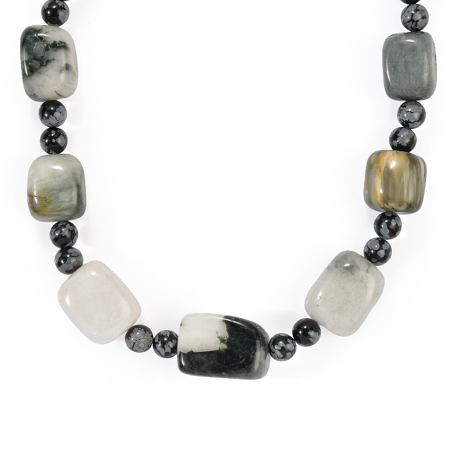 EverTrue Picasso Jasper and Snow Flake Obsidian 360.00 ctw Beaded Necklace (18 Inches) in 18K YG Plated