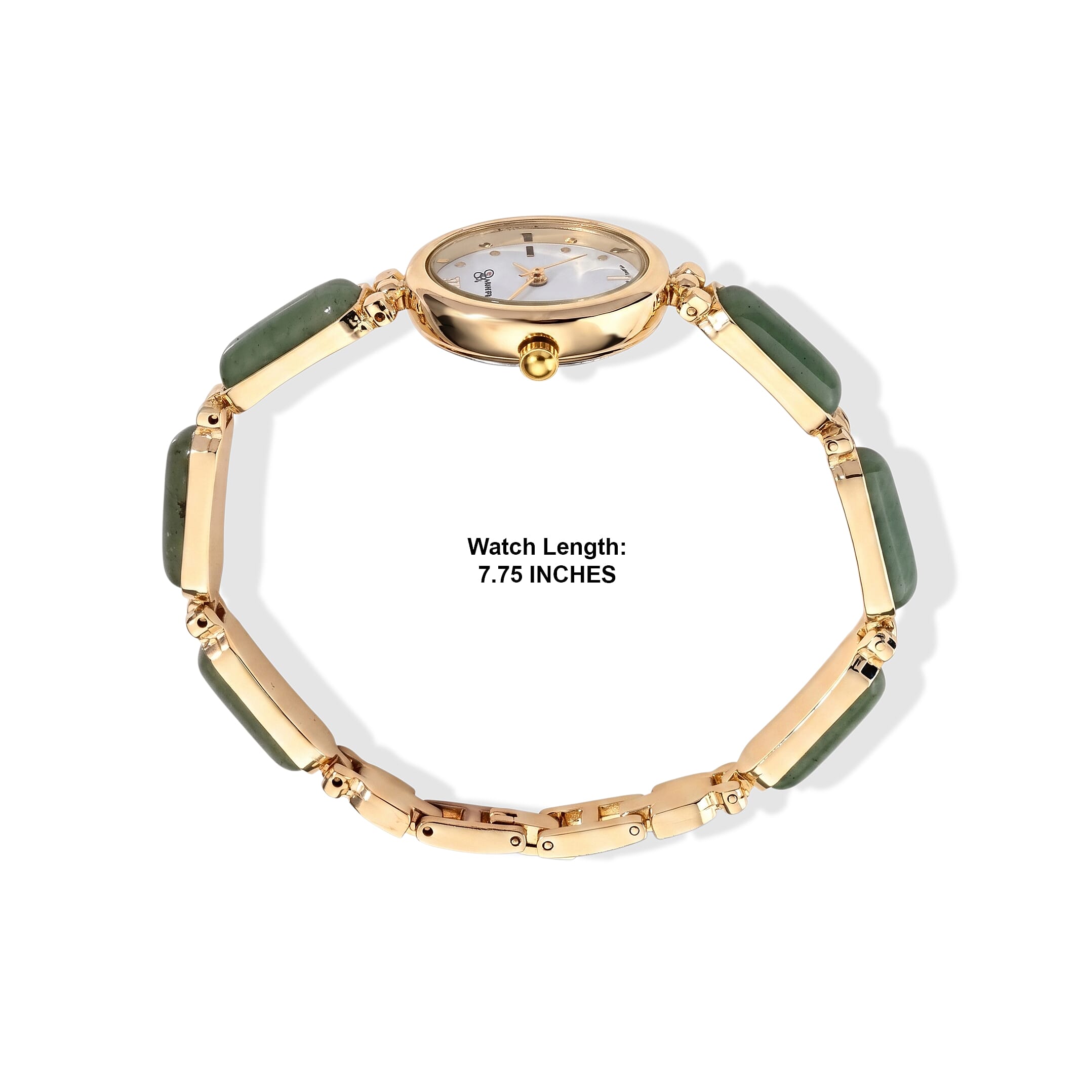 Genoa Green Aventurine Japanese Movement Bracelet Watch in Goldtone (7-7.75In) 8.00 ctw