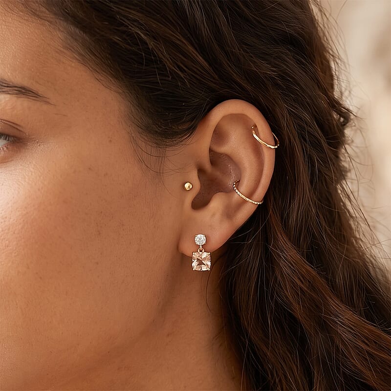 Rachel Roy AAA Marropino Morganite and Luxuriant Lab Grown Diamond E-F VS 2.20 ctw Earrings in 10K Yellow Gold
