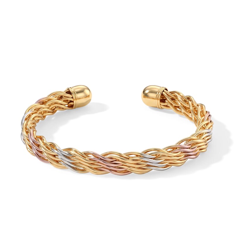 Trending Tri-Tone Braided Mesh Cuff Bracelet in Multitone (7.25 In)