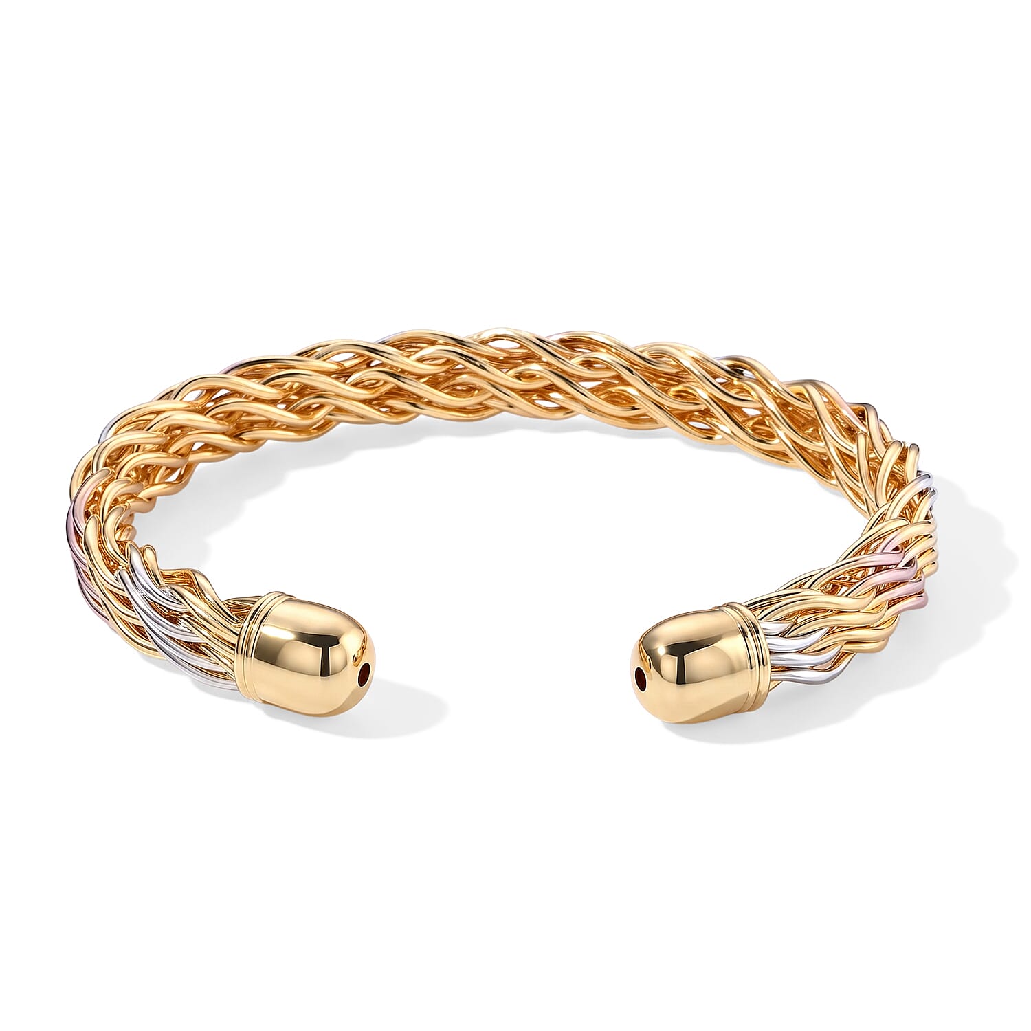 Trending Tri-Tone Braided Mesh Cuff Bracelet in Multitone (7.25 In)