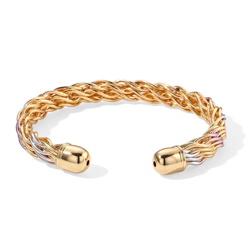Trending Tri-Tone Braided Mesh Cuff Bracelet in Multitone (7.25 In)