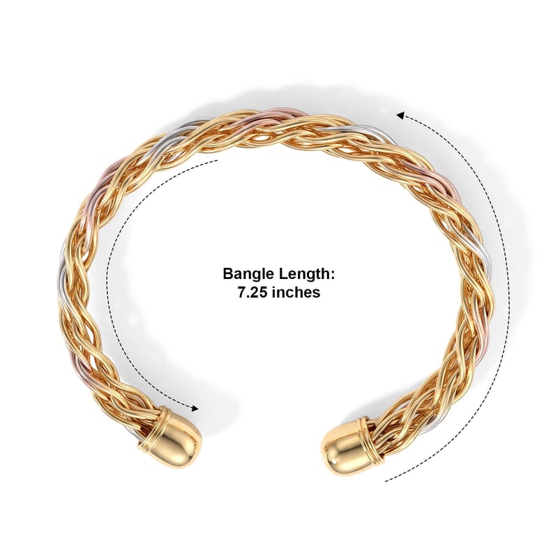 Trending Tri-Tone Braided Mesh Cuff Bracelet in Multitone (7.25 In)