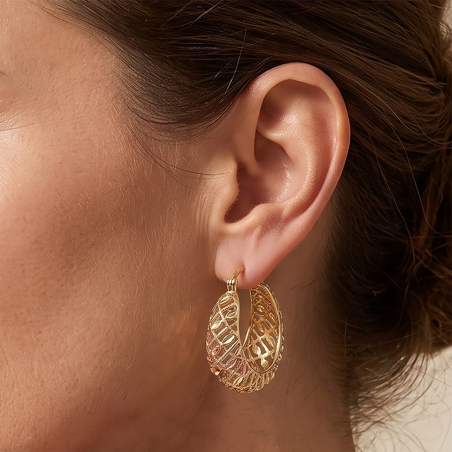 Trending Tri-Tone Basketweave Hoop Earrings