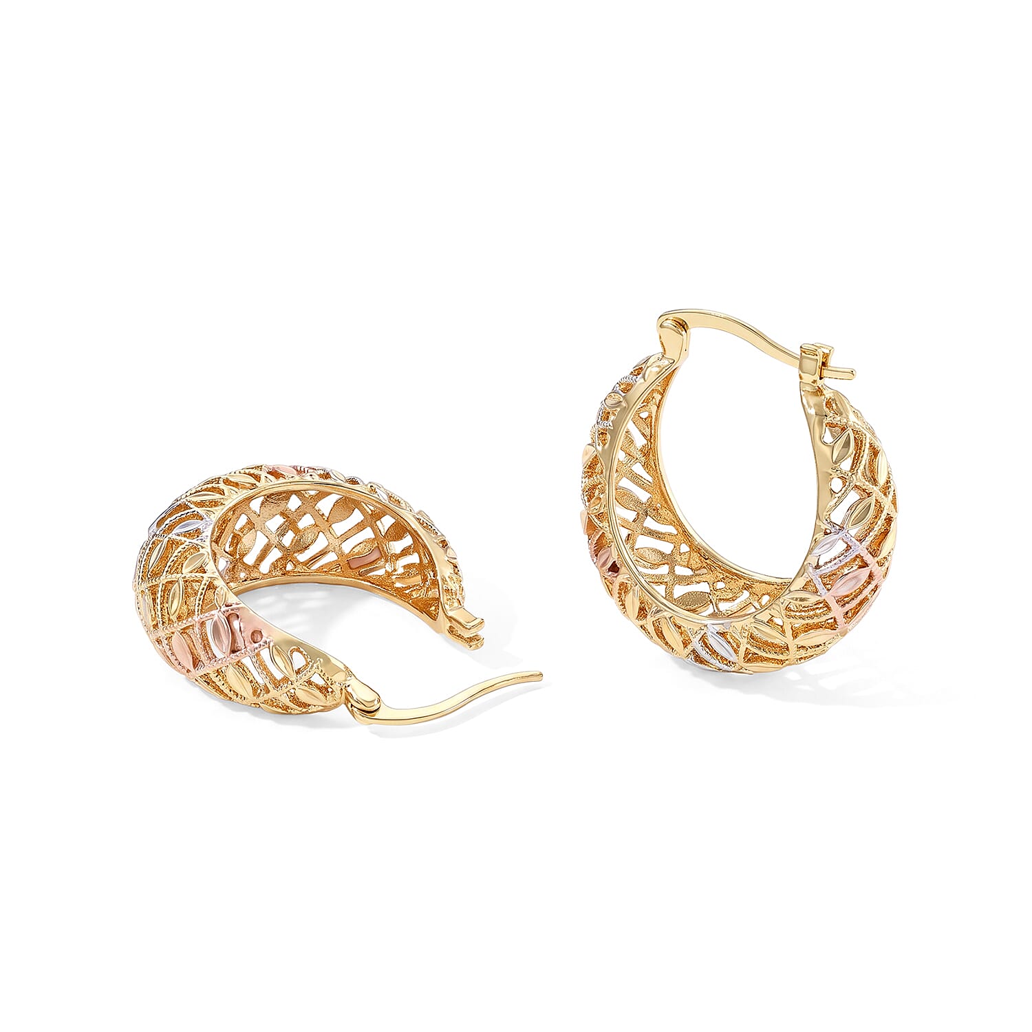 Trending Tri-Tone Basketweave Hoop Earrings
