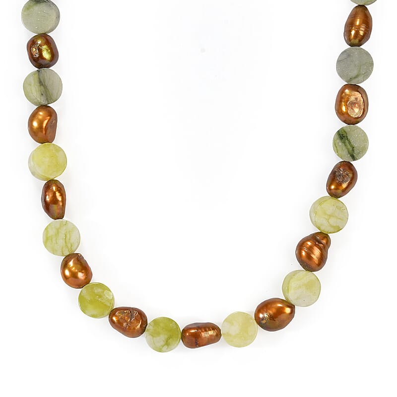 EverTrue Brown Pearl (D) and Harmony Serpentine 100.00 ctw Necklace in Platinum Bond 18 Inches