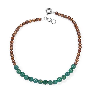EverTrue Brown Pearl (D) and Green Agate 105.00 ctw Necklace in Platinum Bond 18 Inches