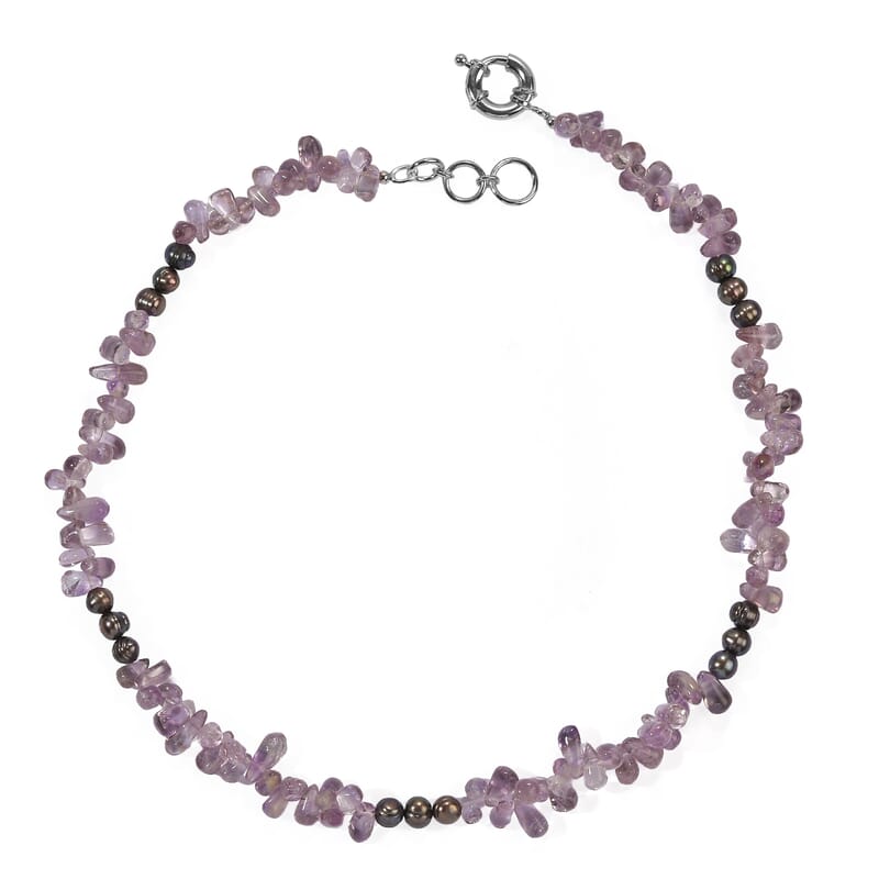 EverTrue African Amethyst and Peacock Pearl (D) 90.00 ctw Necklace in Platinum Bond 18 Inches