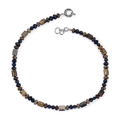 EverTrue Jasper and Blue Pearl (D) Necklace in Platinum Bond 18 Inches