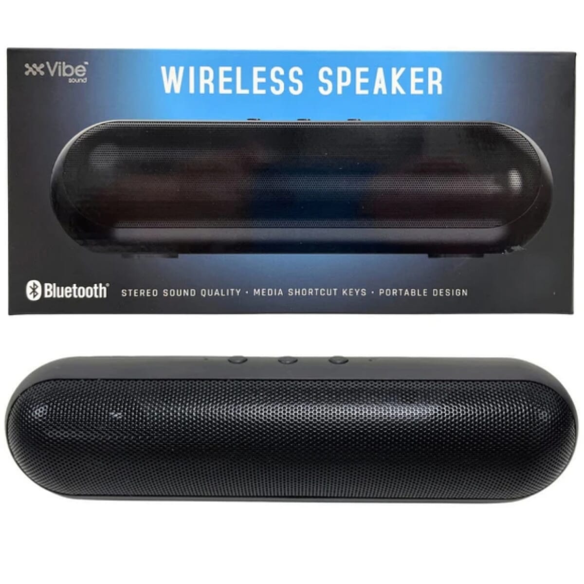 Vibe Wireless Pill Shaped Stereo Sound Bluetooth Speaker -Black
