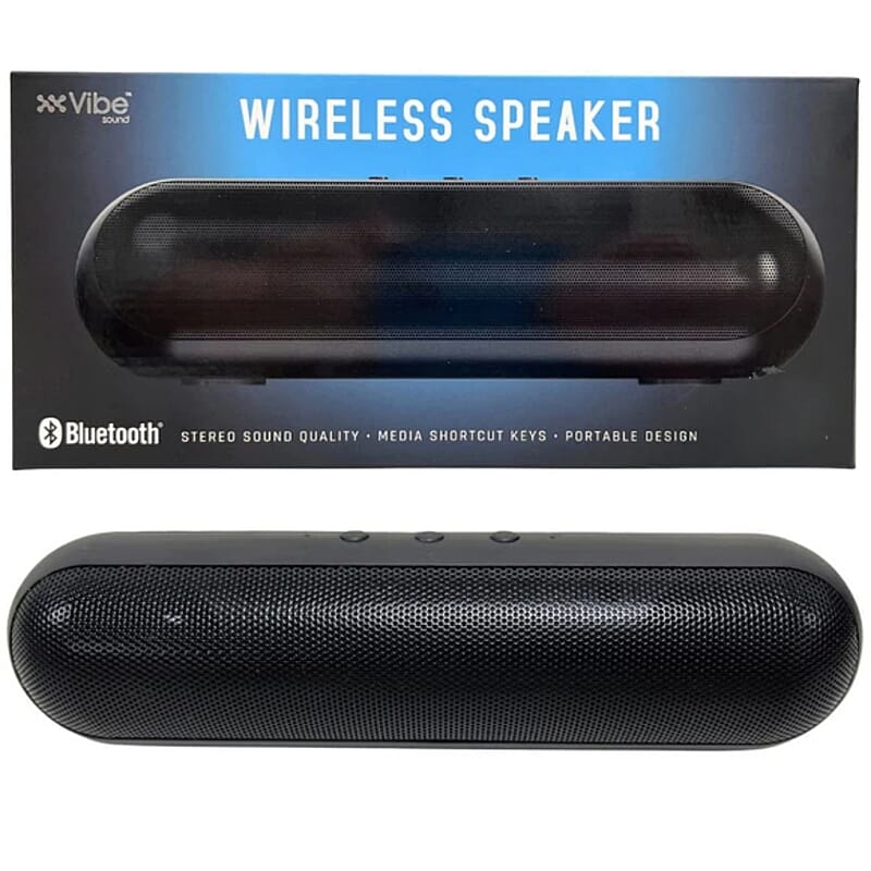 Vibe Wireless Pill Shaped Stereo Sound Bluetooth Speaker -Black