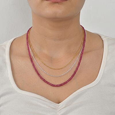 D'Joy Niassa Ruby (FF) 73.00 ctw Beaded Necklace in 18K Vermeil Yellow Gold Over Sterling Silver 18-20 Inches