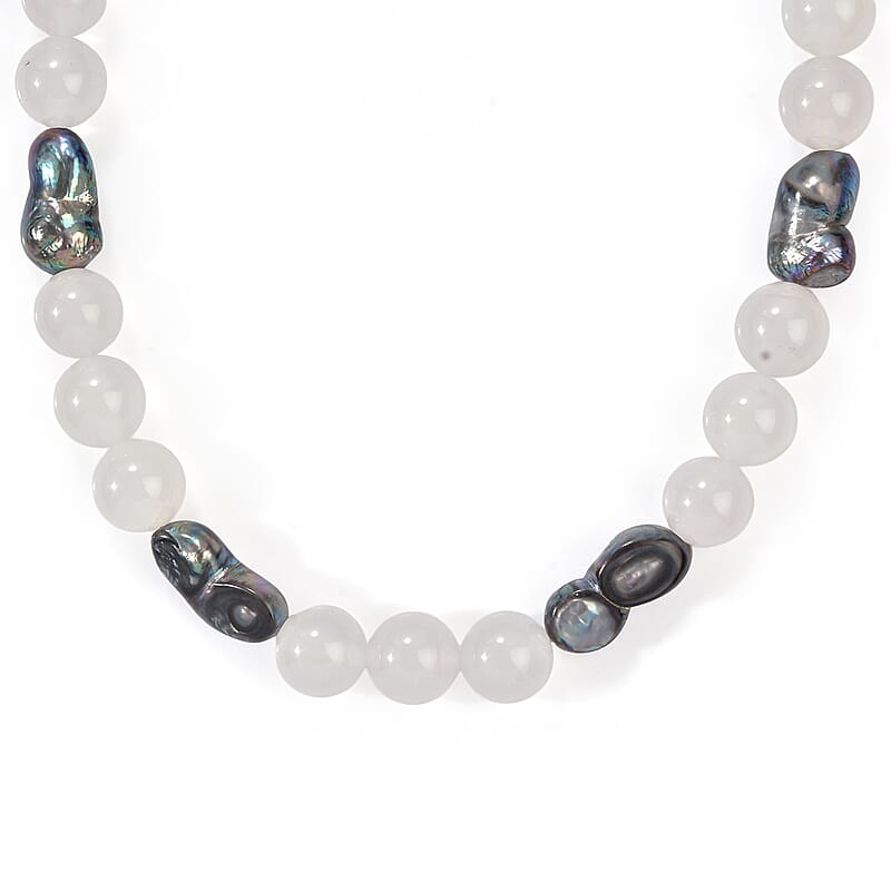 EverTrue Agate and Peacock Pearl (D) 190.00 ctw Necklace in Platinum Bond 18 Inches
