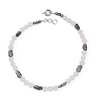 EverTrue Agate and Peacock Pearl (D) 190.00 ctw Necklace in Platinum Bond 18 Inches