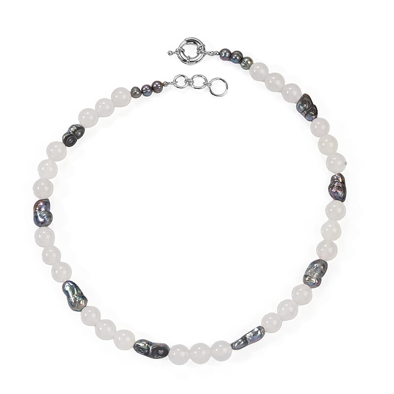 EverTrue Agate and Peacock Pearl (D) 190.00 ctw Necklace in Platinum Bond 18 Inches