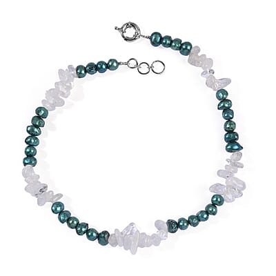 EverTrue Green Pearl (D) and Austrian Crystal Necklace in Platinum Bond 18 Inches