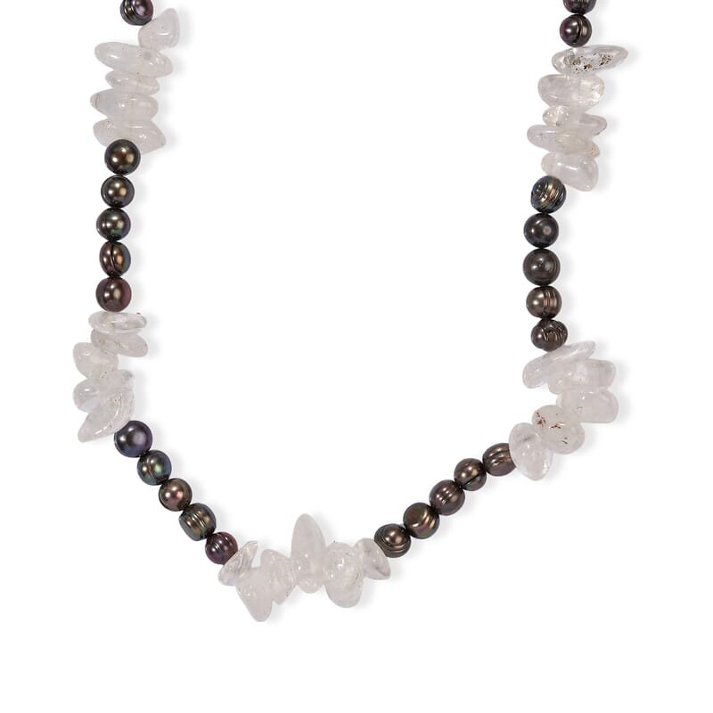 EverTrue Peacock Pearl and Austrian Crystal Necklace in Platinum Bond 18 Inches