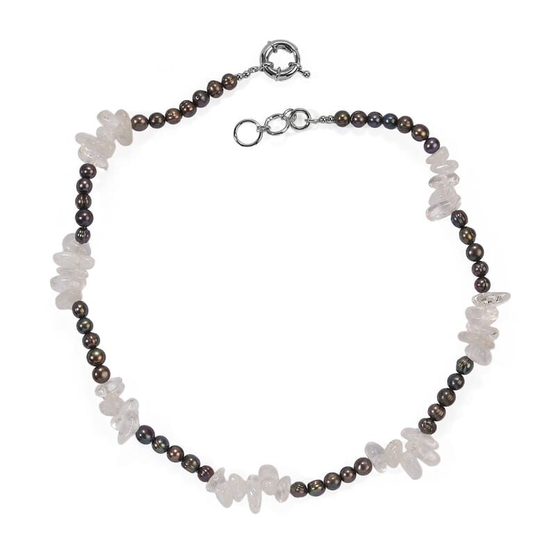 EverTrue Peacock Pearl and Austrian Crystal Necklace in Platinum Bond 18 Inches
