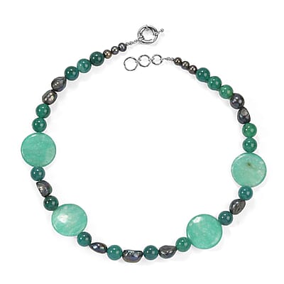 EverTrue Rainforest Jasper, Green Agate and Peacock Pearl (D) 270.00 ctw Necklace in Platinum Bond 18 Inches