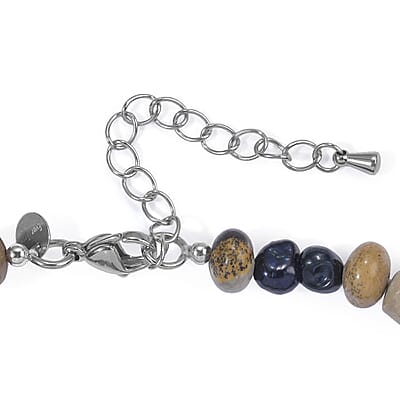 EverTrue Blue Pearl (D) and Jasper 50.00 ctw Bracelet in Stainless Stee (7.25 In)