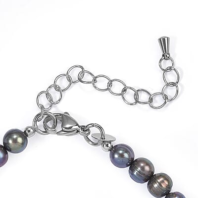 EverTrue Peacock Pearl and Austrian Crystal Bracelet in Stainless Steel (7.25 In)
