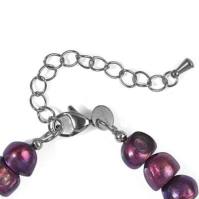 EverTrue Purple Pearl (D) and Blue Fluorite Bracelet in Stainless Steel (7.25 In)