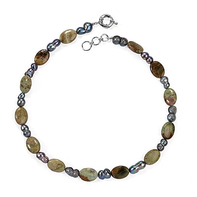 EverTrue Green Opal and Peacock Pearl (D) 100.00 ctw Necklace in Platinum Bond 18 Inches