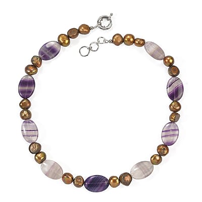EverTrue Fluorite and Bronze Pearl (D) 170.00 ctw Necklace in Platinum Bond 18 Inches
