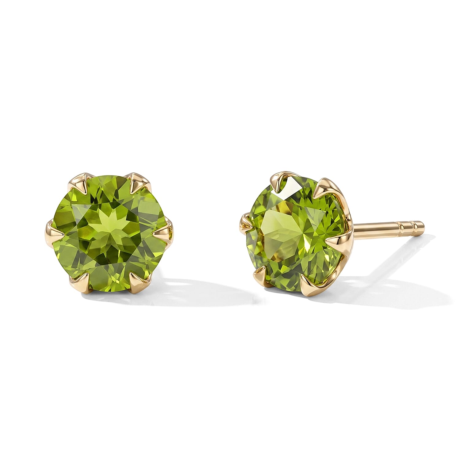 10K Yellow Gold Premium Hebei Peridot Solitaire Stud Push Post Earrings 2.70 ctw