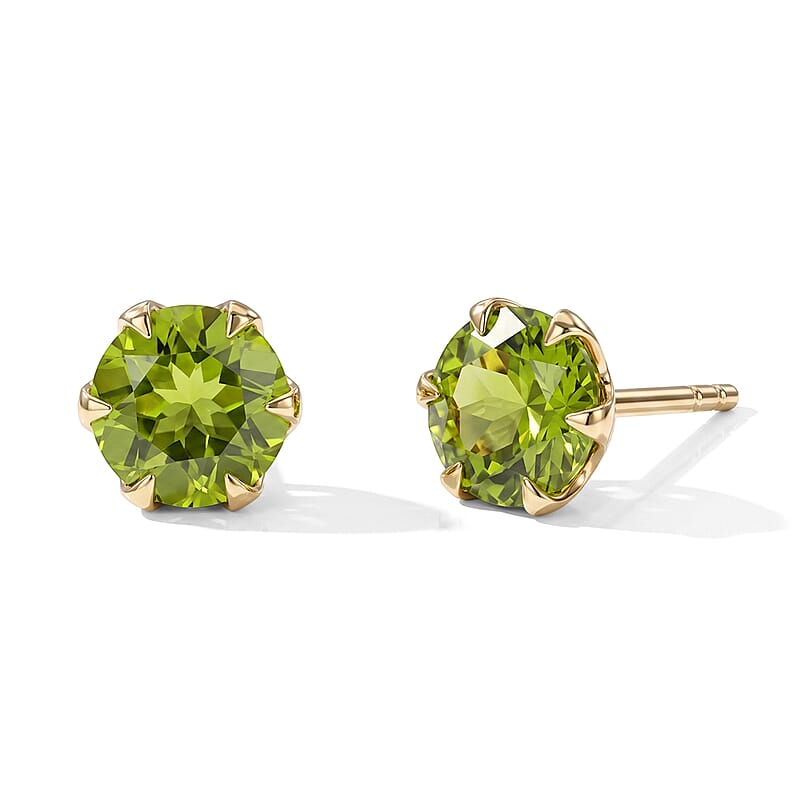 Premium Hebei Peridot 2.70 ctw Solitaire Stud Push Post Earrings in 10K Yellow Gold