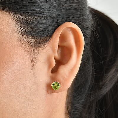 Premium Hebei Peridot 2.70 ctw Solitaire Stud Push Post Earrings in 10K Yellow Gold