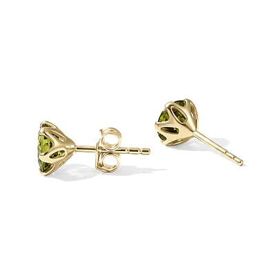 Premium Hebei Peridot 2.70 ctw Solitaire Stud Push Post Earrings in 10K Yellow Gold