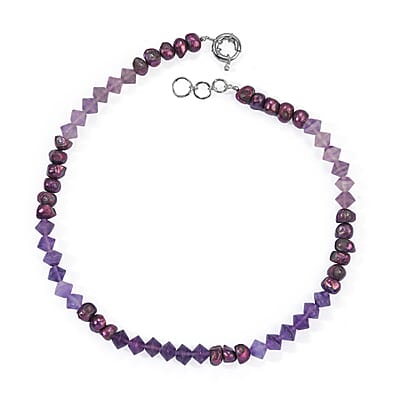EverTrue Fluorite and Purple Pearl (D) 130.00 ctw Necklace in Platinum Bond 18 Inches