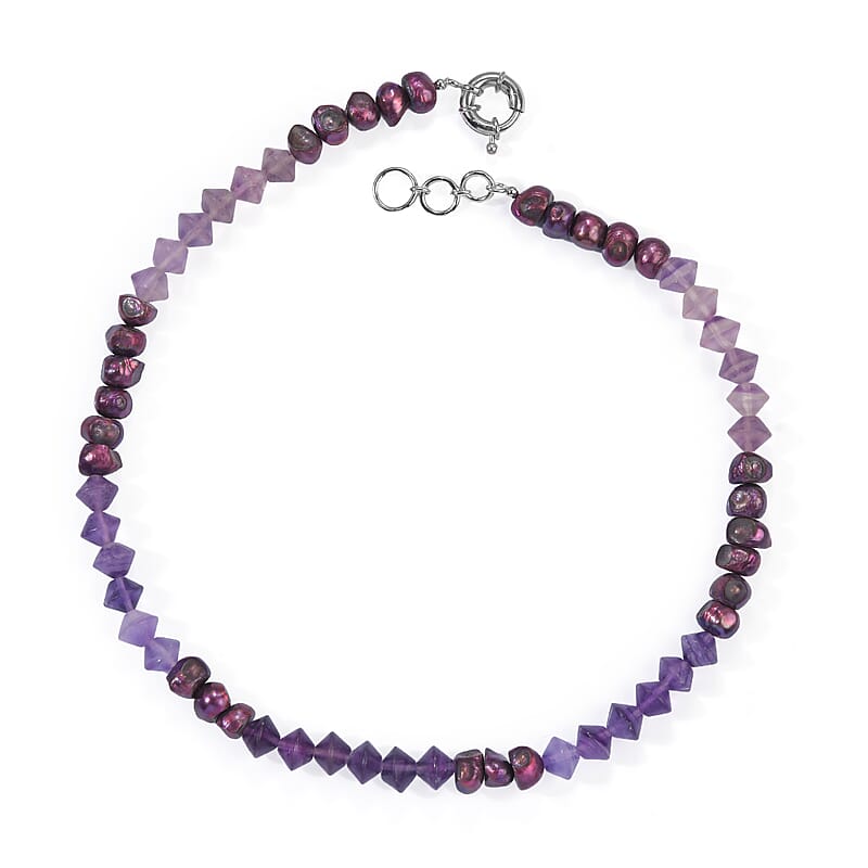 EverTrue Fluorite and Purple Pearl (D) 130.00 ctw Necklace in Platinum Bond 18 Inches
