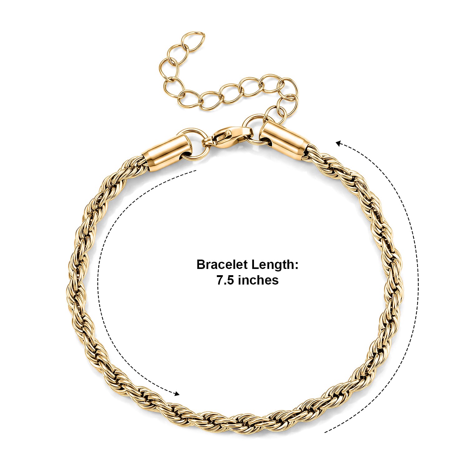 Twisted Rope Chain Bracelet in ION Plated YG Stainless Steel (7.50-9.50In)