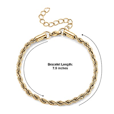 Twisted Rope Chain Bracelet in ION Plated YG Stainless Steel (7.50-9.50In)