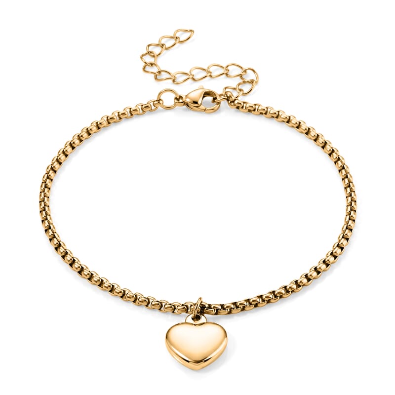 Heart Bracelet in ION Plated YG Stainless Steel (7.50-9.50In)
