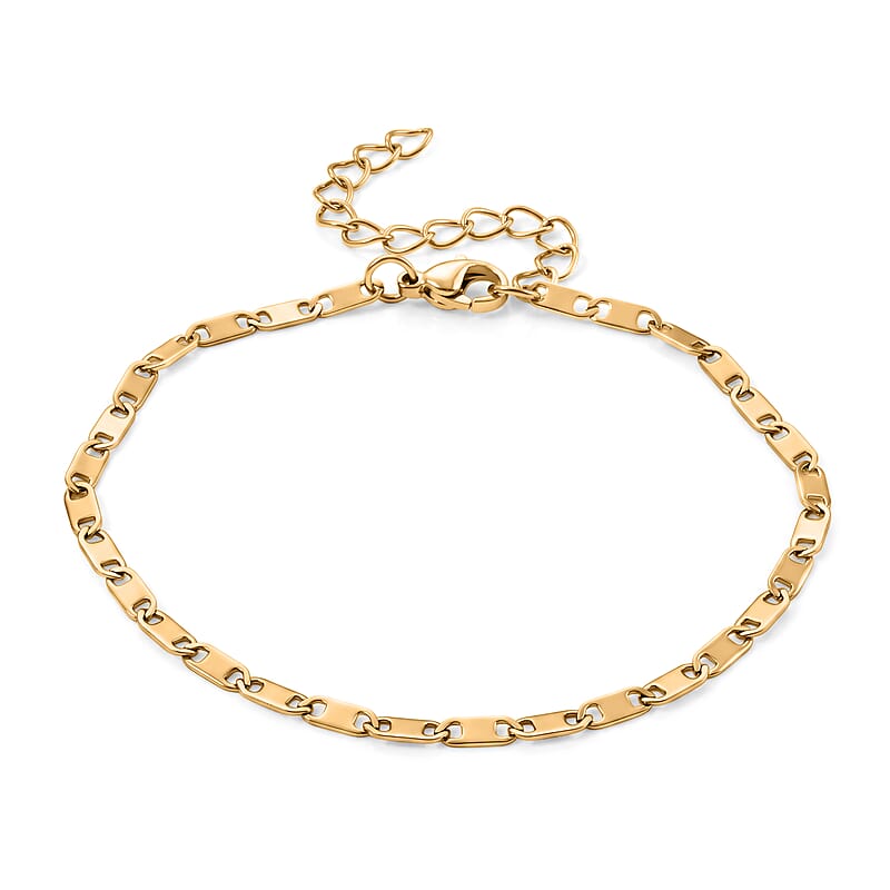 Cross Charm Bracelet in ION Plated YG Stainless Steel (7.5-9.5in)