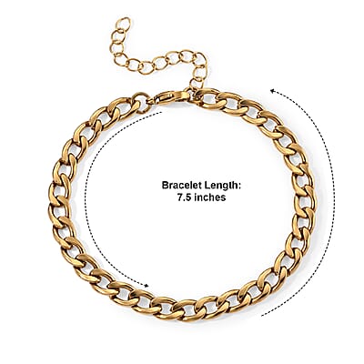 Classic Cuban Chain Bracelet in ION Plated YG Stainless Steel (7.50-9.50In)