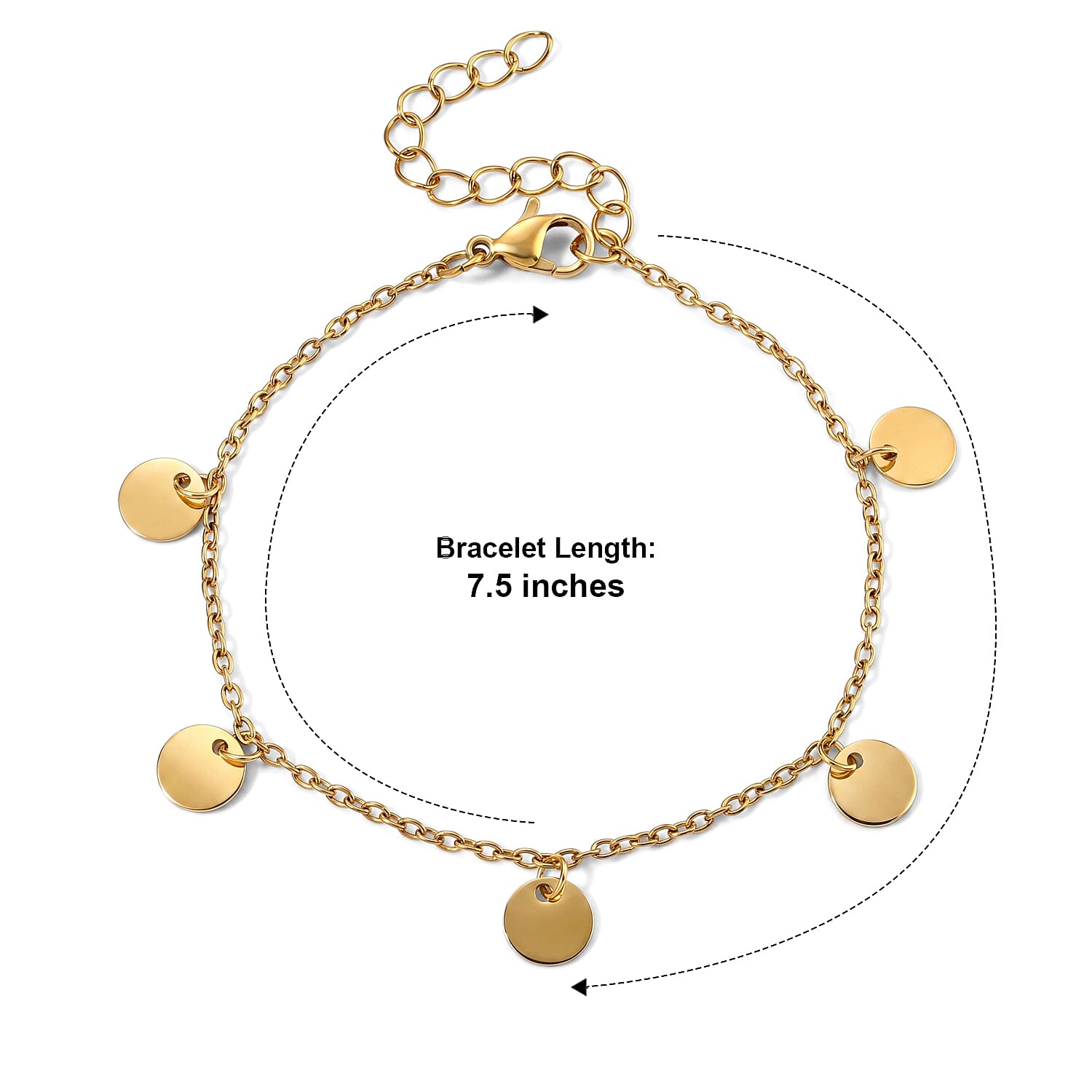 Stackable Coin Chain Bracelet in ION Plated YG Stainless Steel (7.50-9.50In)