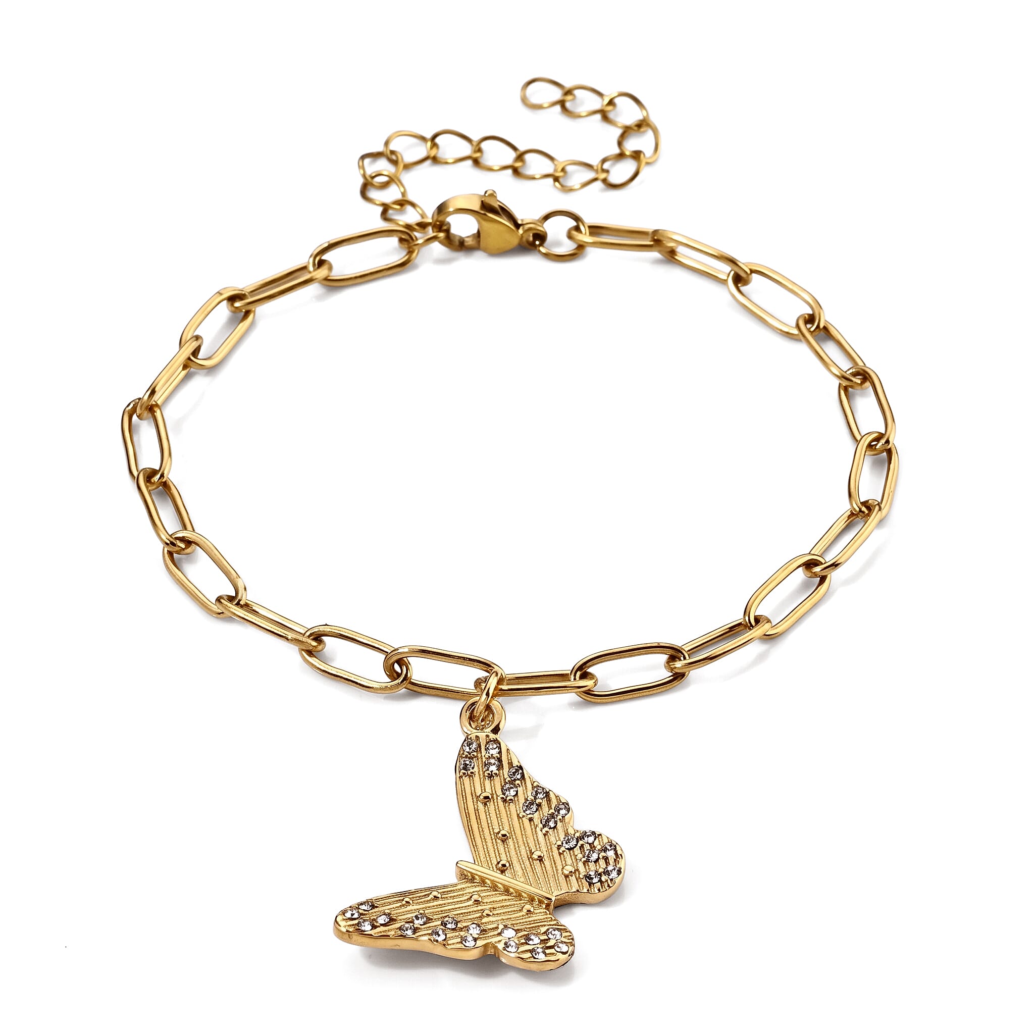 Austrian Crystal Charm Bracelet in ION Plated YG Stainless Steel (7.50-9.50In)