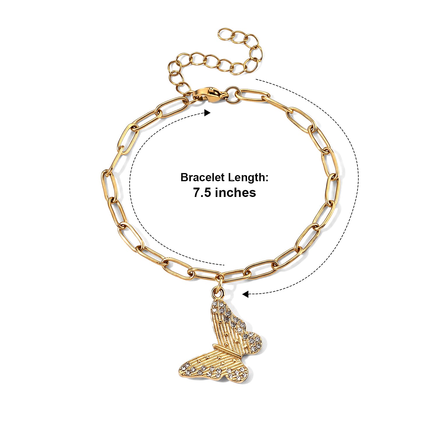 Austrian Crystal Charm Bracelet in ION Plated YG Stainless Steel (7.50-9.50In)