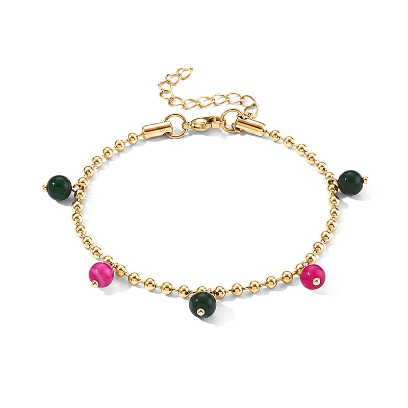 Multi Color Agate Multi Charm Bracelet in ION Plated YG Stainless Steel (7.50-9.50In)
