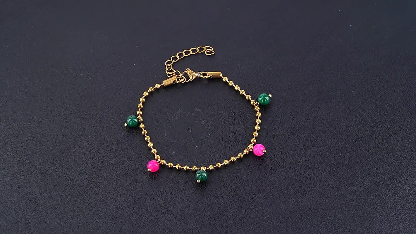 Multi Color Agate Multi Charm Bracelet in ION Plated YG Stainless Steel (7.50-9.50In)
