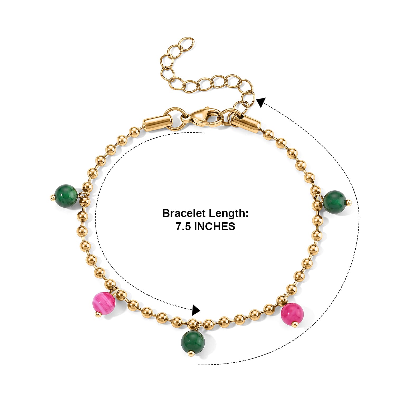 Multi Color Agate Multi Charm Bracelet in ION Plated YG Stainless Steel (7.50-9.50In)