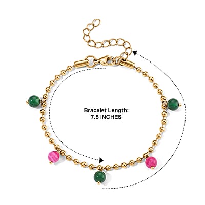 Multi Color Agate Multi Charm Bracelet in ION Plated YG Stainless Steel (7.50-9.50In)