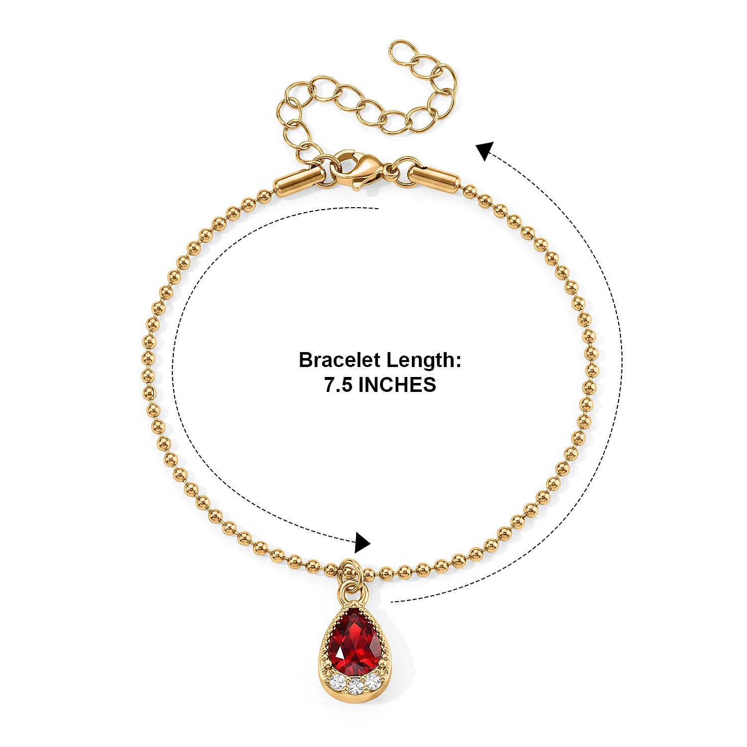 Red Glass, Austrian Crystal Cross Charm Bracelet in ION Plated YG Stainless Steel (7.5-9.5in)