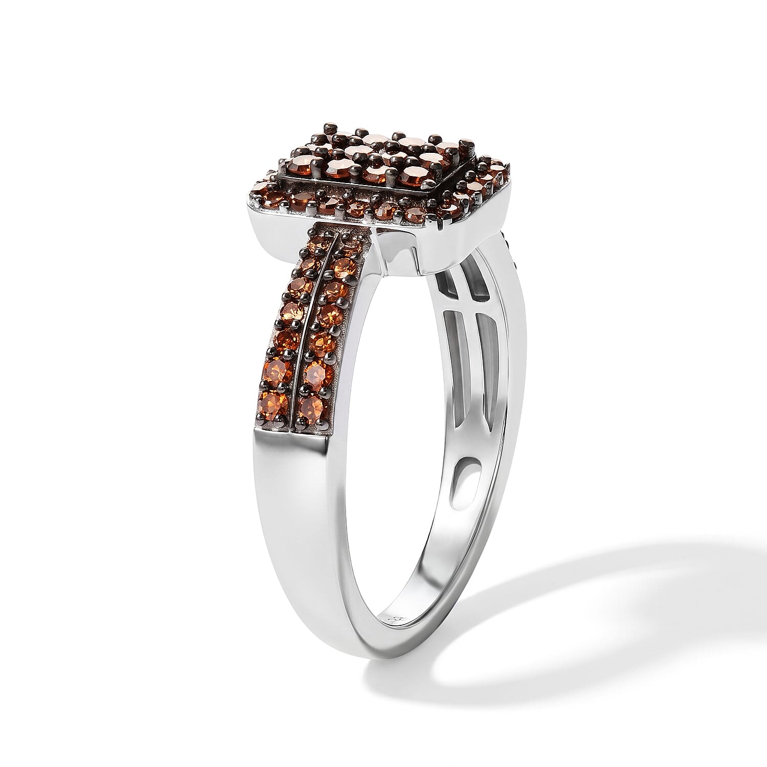 Luxuriant Lab Grown Red Diamond (IR) (SI) 0.50 ctw Emerald Elegance Cluster Ring in Rhodium Over Sterling Silver (Size 6.0)
